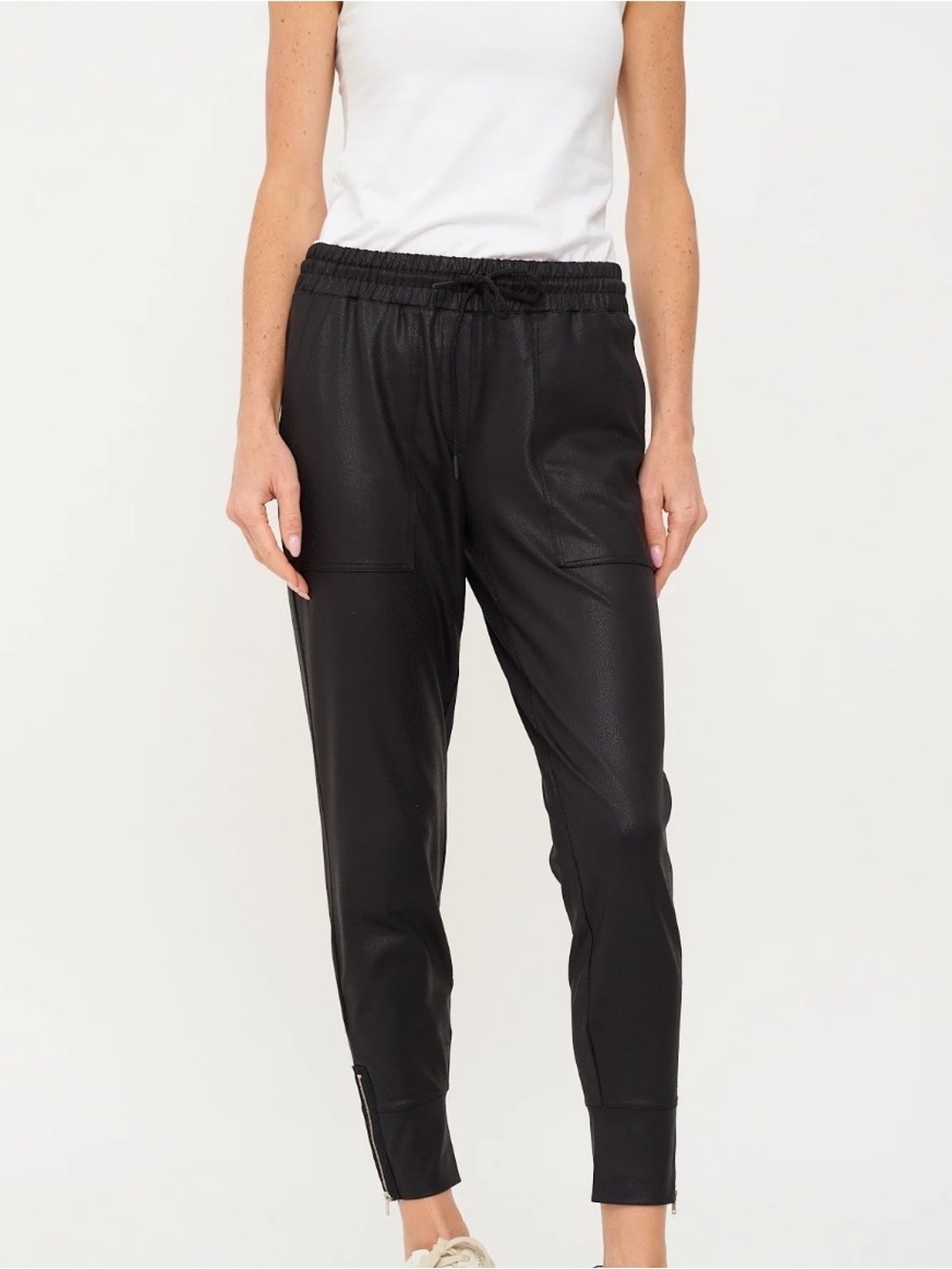 Six/Fifty Coated Black Jogger Pants - Women's Casual Pull-On
